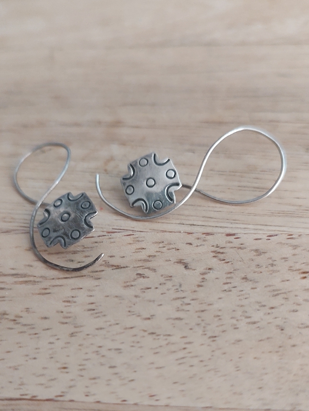 Sterling Silver Textured Disc Drop Earrings - Silver